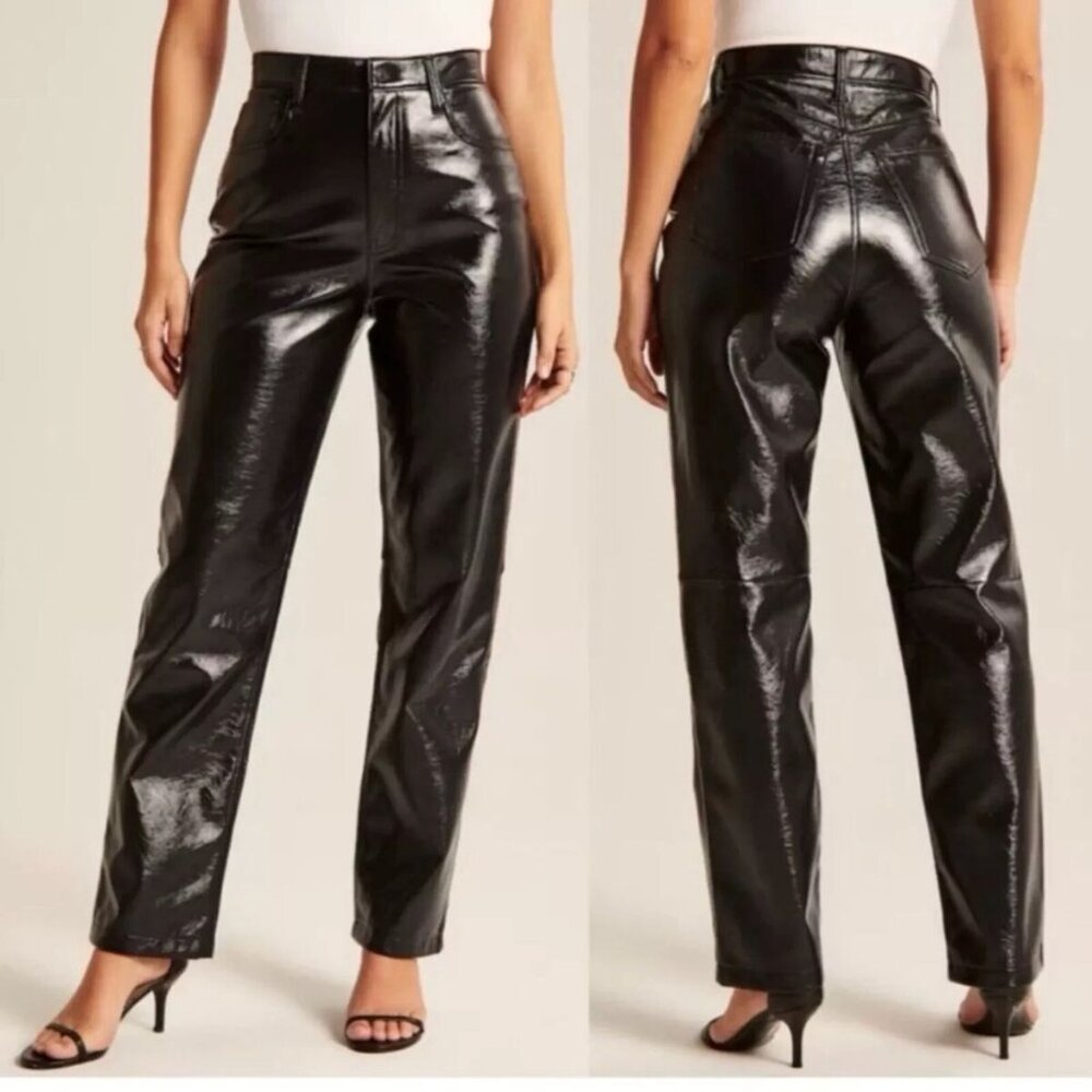 Abercrombie & FItch Faux Black Leather The '90s Straight Rise Jeans Sz 2β¦ - Picture 1 of 12
